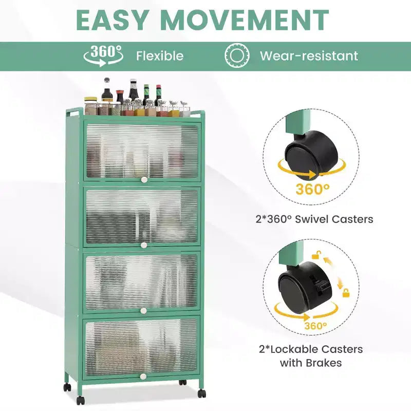 Étagère de cuisine Costway à 5 niveaux avec placard de rangement, support mobile pour micro-ondes et portes relevables, blanc/noir/gris/vert