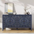 Credenza con contenitore, mobile contenitore dall'aspetto vissuto con 4 ante intagliate e ripiano regolabile, credenza decorativa in legno