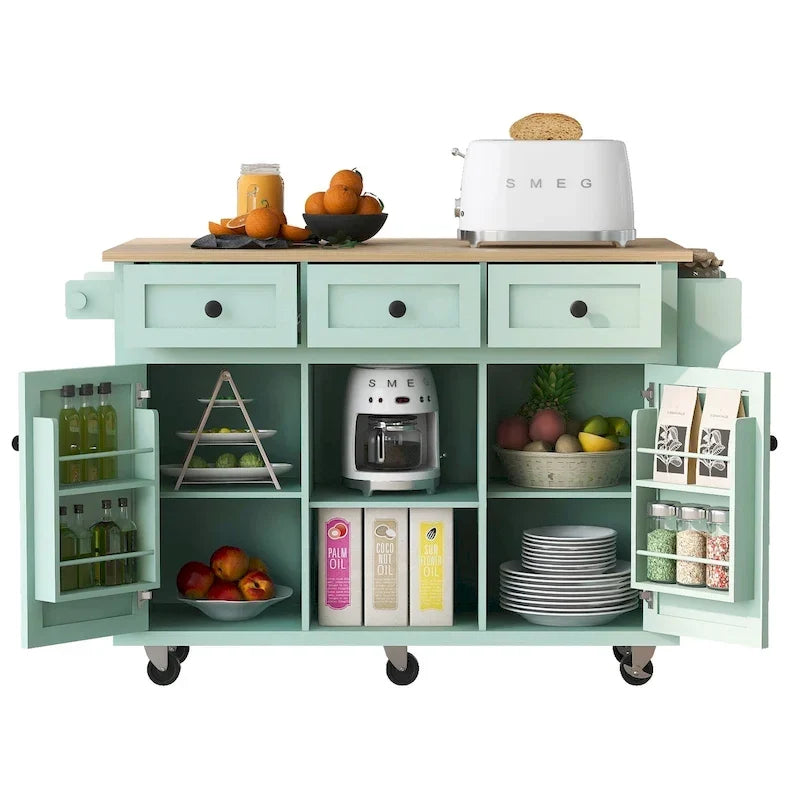 Îlot de cuisine portable à roulettes avec rangement