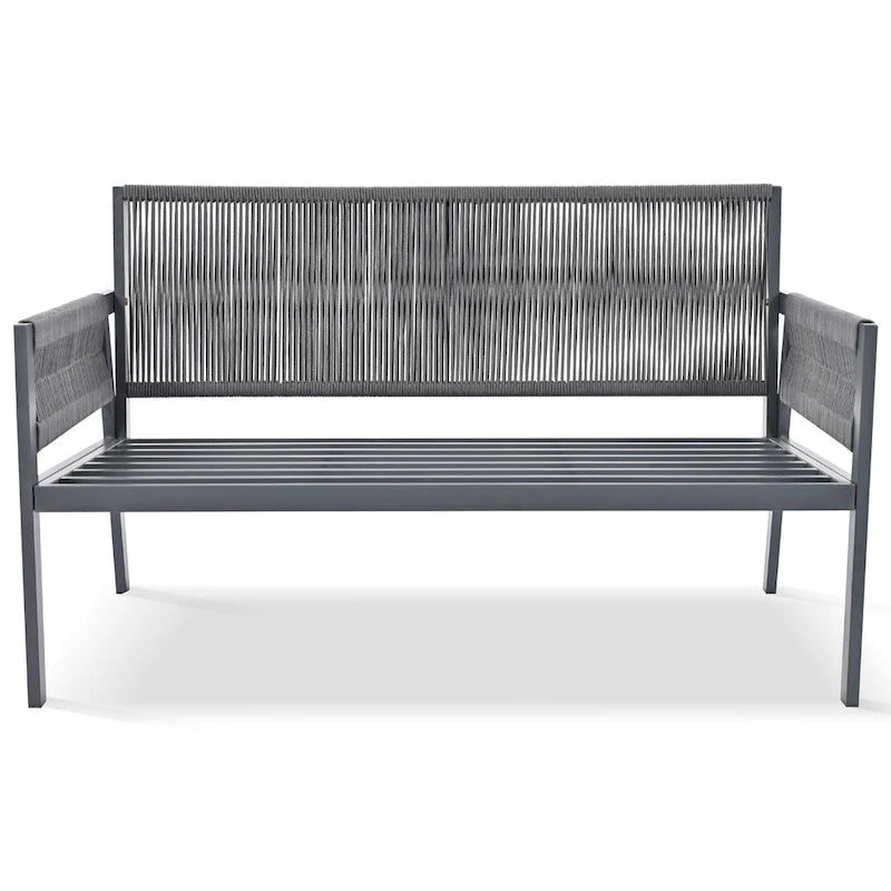 4-delige tuinmeubelset, loungeset voor buiten met tafel van gehard glas, diepe zit en dikke kussens