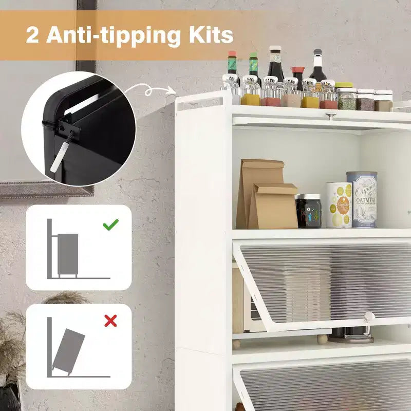 Étagère de cuisine Costway à 5 niveaux avec placard de rangement, support mobile pour micro-ondes et portes relevables, blanc/noir/gris/vert