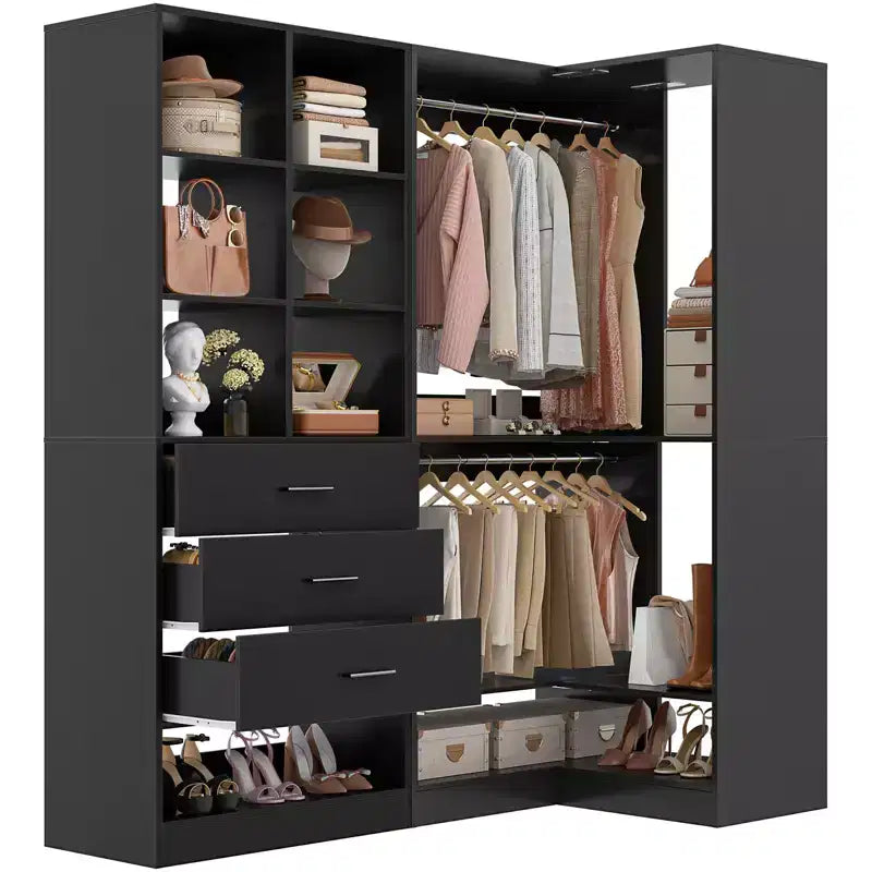 Lot de 2 systèmes de rangement autoportants Besiost avec 4 tiroirs, organisateur de dressing avec tringle