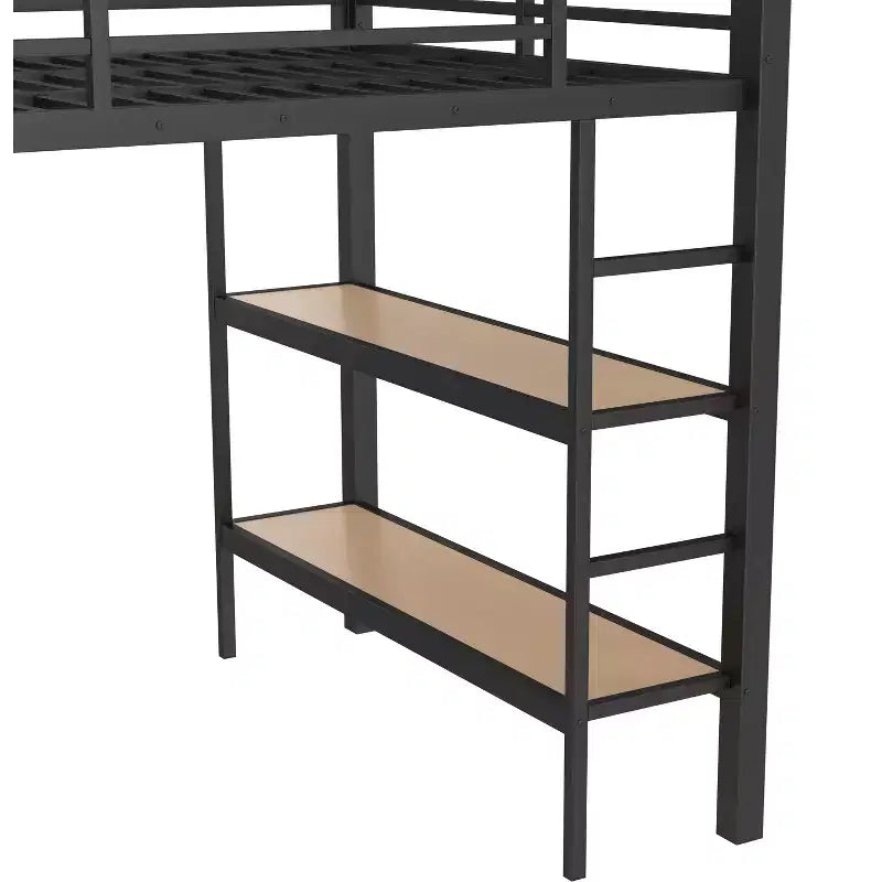 Metall-Hochbett für Full-/Queen-Size-Matratzen, Komplettset mit Kleiderschrank, Ablagefächern und Lochwand, Schwarz - ModernLuxe