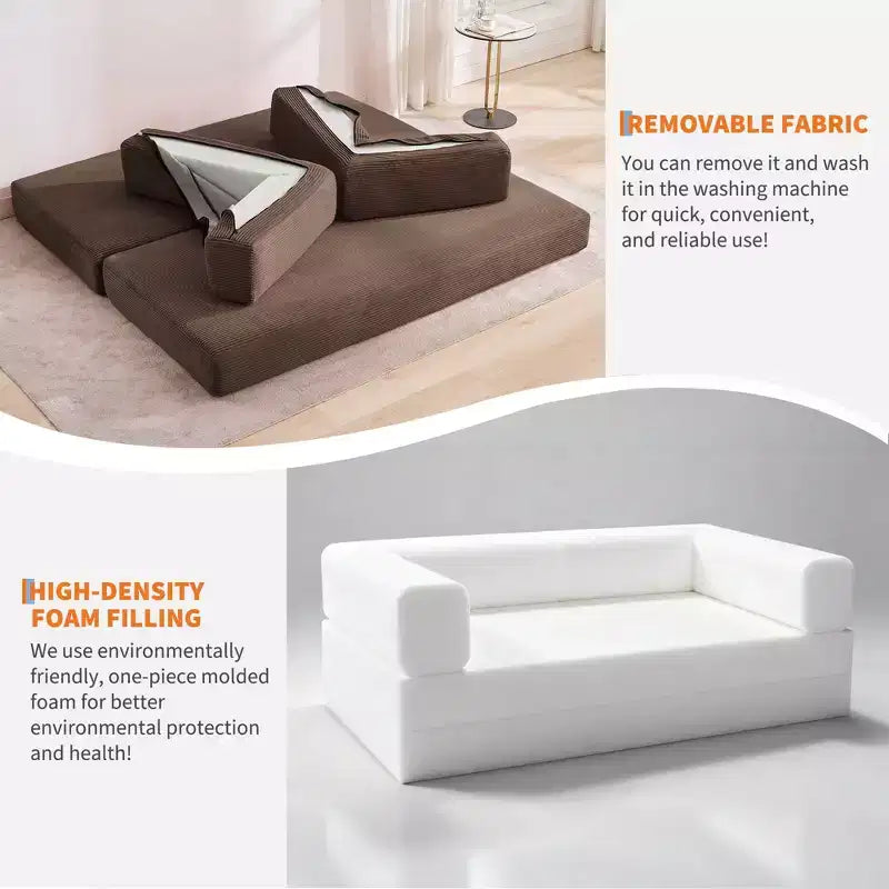 Modernes 79-Futon-Schlafsofa aus Cord für kleine Räume, 5-in-1-Couch mit abnehmbaren Armlehnen und Kissen
