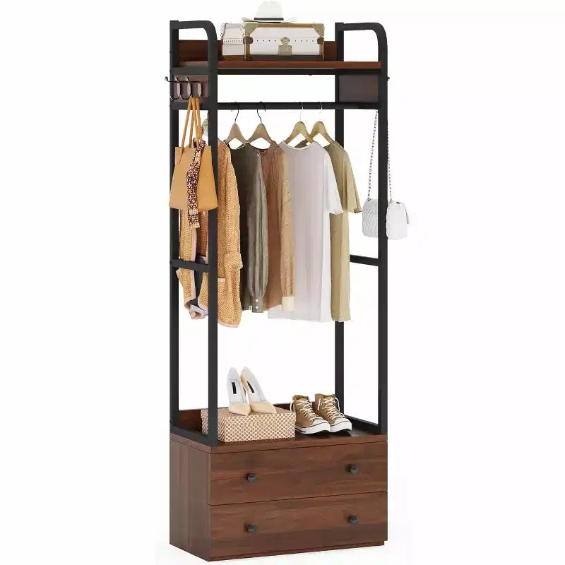 Lantine vrijstaande kledingkastorganizer, klein kledingrek met laden en planken, stevig kledingrek voor hal, entree en slaapkamer