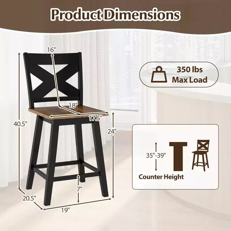 Ensemble de 4 tabourets de bar pivotants Costway 24, avec dossier, grande assise et repose-pieds, pour îlot de cuisine