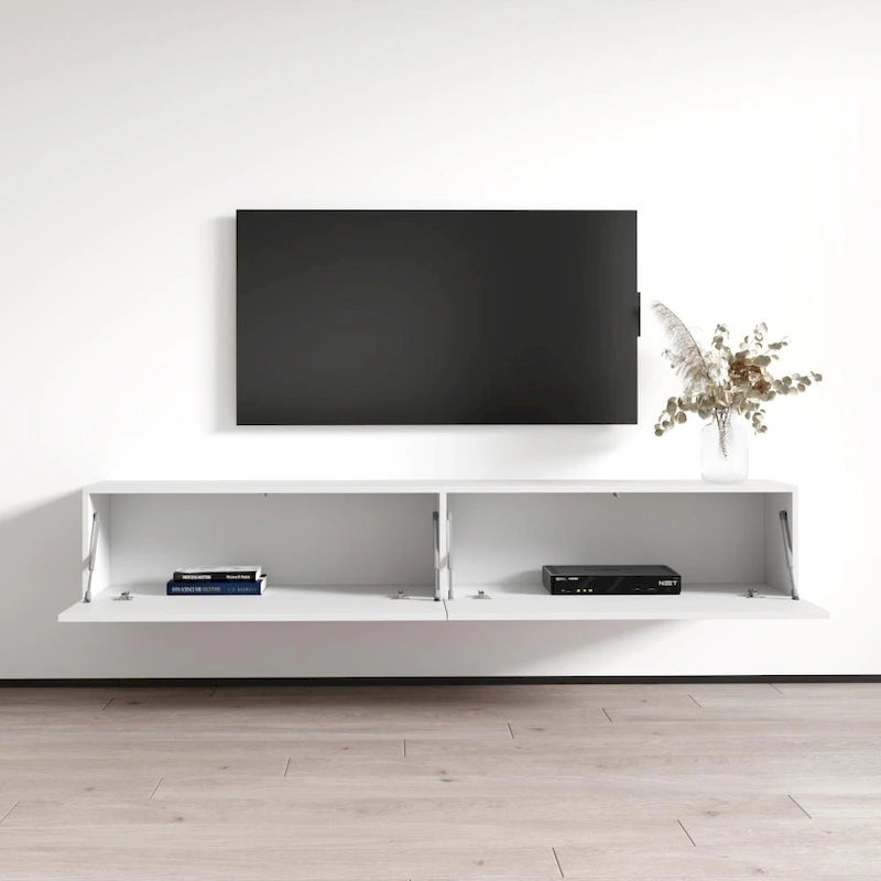 Meuble TV mural flottant Berno moderne et brillant de 71 pouces