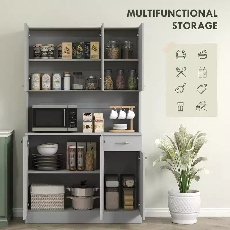 Dispensa da cucina da 71, mobile alto con supporto per microonde, credenza moderna da cucina, 3 ripiani regolabili per soggiorno e sala da pranzo