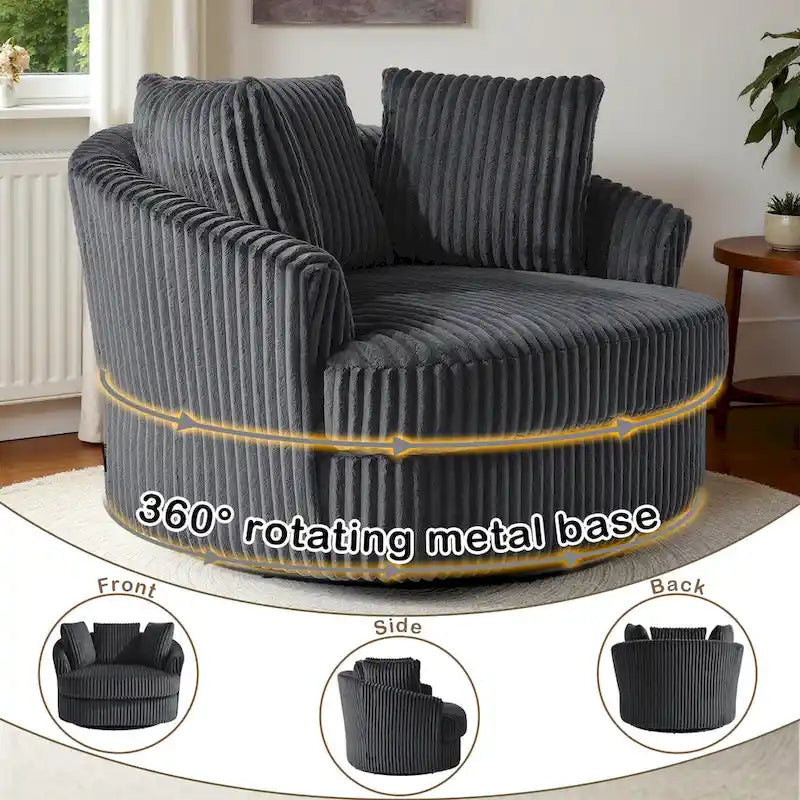 Set da 2 poltrone girevoli a botte oversize da 43 W in morbido velluto a coste con cuscini
