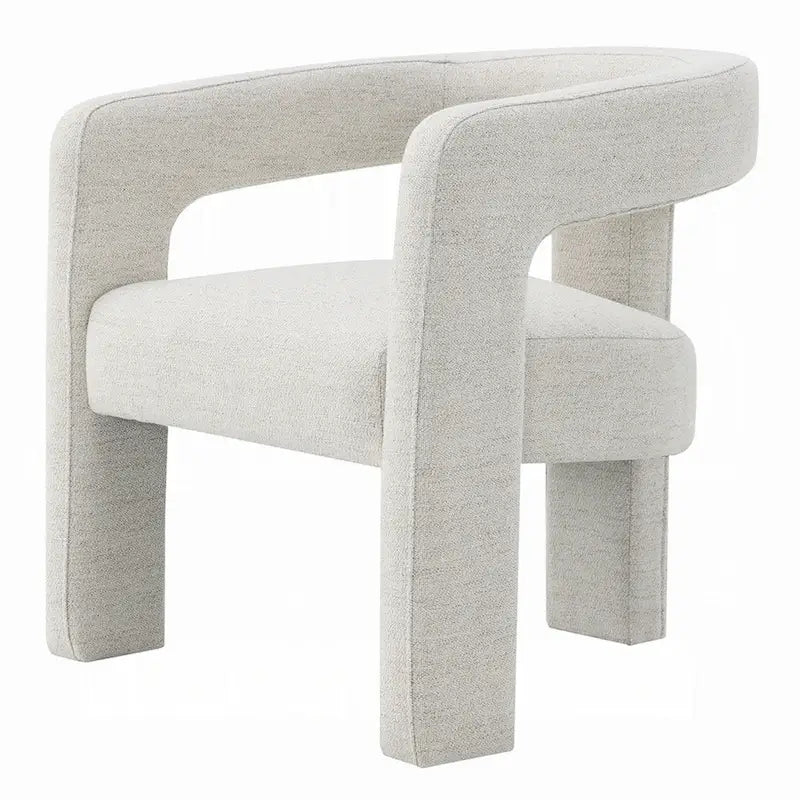 Side Dining Chair Set of 2, Textured Off White Boucle, Curved Back
