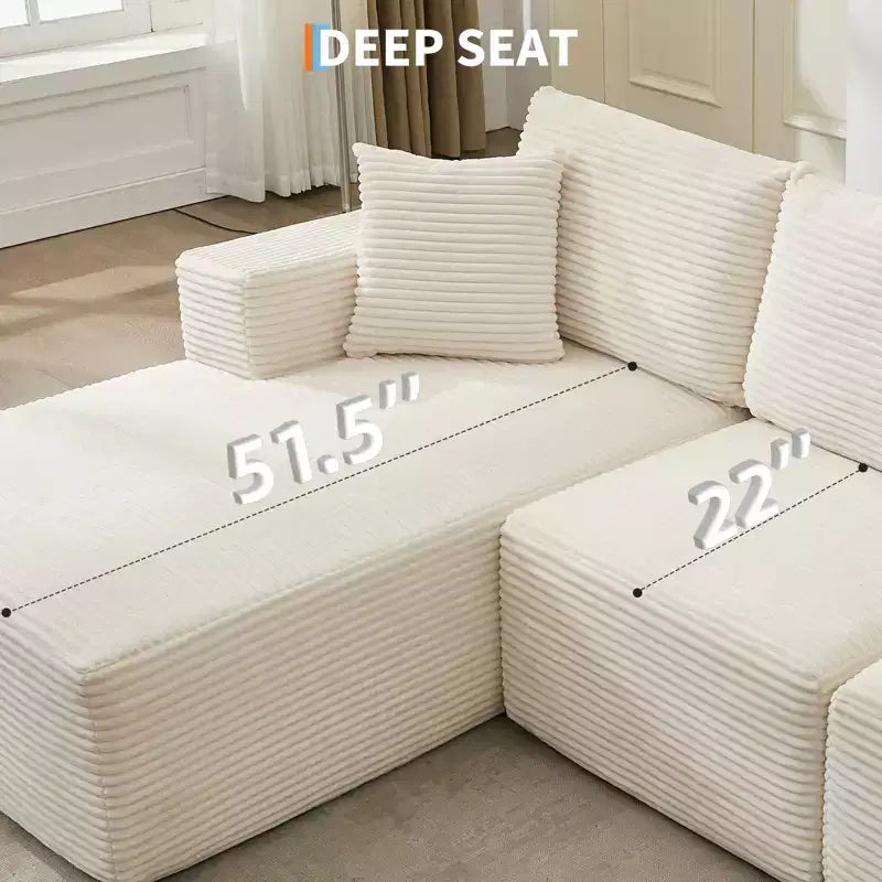 108 Modernes 3-Sitzer-Sofa, gepolstertes Sofa in L-Form mit Kissen, Sofa mit tiefer Sitzfläche, keine Montage erforderlich