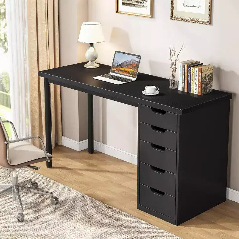 Bureau d’ordinateur Lantine avec 5 tiroirs, bureau moderne et sobre de 47 pouces pour le télétravail, les études et l’écriture, idéal pour les petits espaces