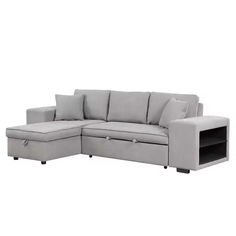 Divano componibile letto reversibile a L da 104.5 con chaise longue contenitore e 2 sgabelli - Divano letto trasformabile a 3 posti per il soggiorno