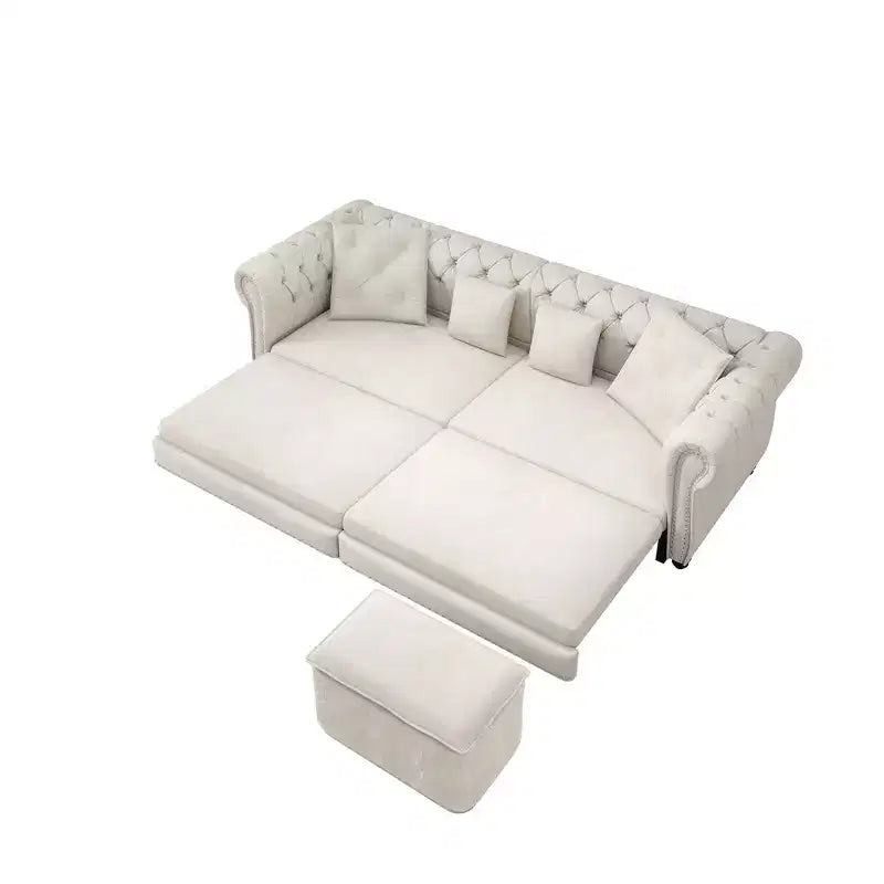Whisen Schlafsofa aus Samt, 3-in-1, King Size, ausziehbar und umwandelbar, mit beweglichem Ottomanen, gestepptes Design