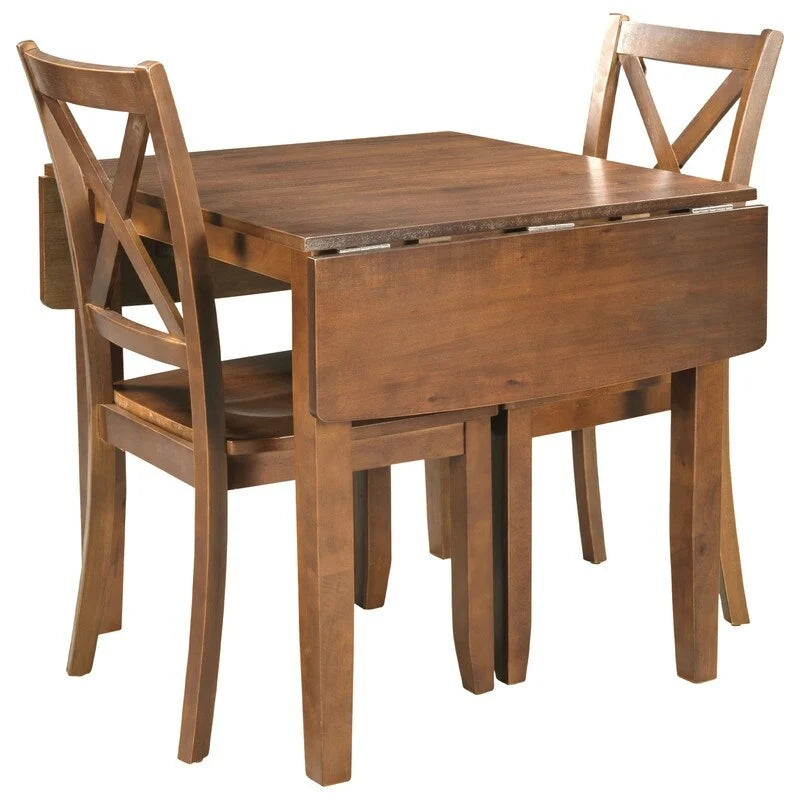 Ensemble de table de petit-déjeuner en bois à abattants, 3 pièces, avec 2 chaises à dossier en X, pour petits espaces