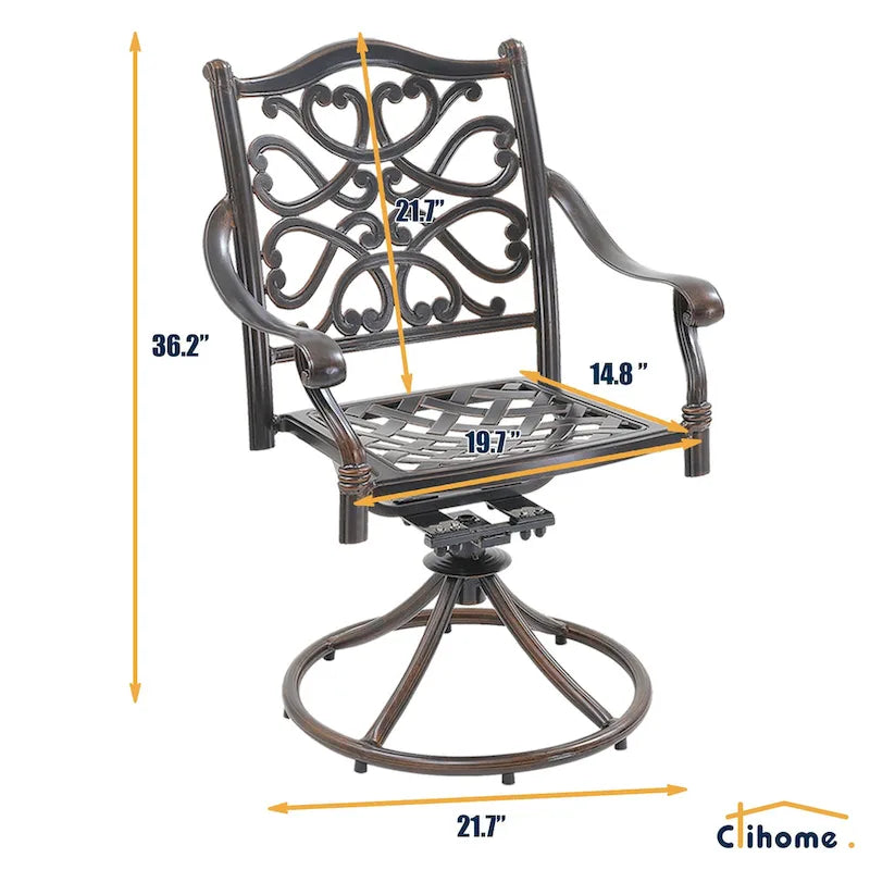 Ensemble de salle à manger de patio en aluminium moulé, 5 pièces, avec 4 chaises pivotantes