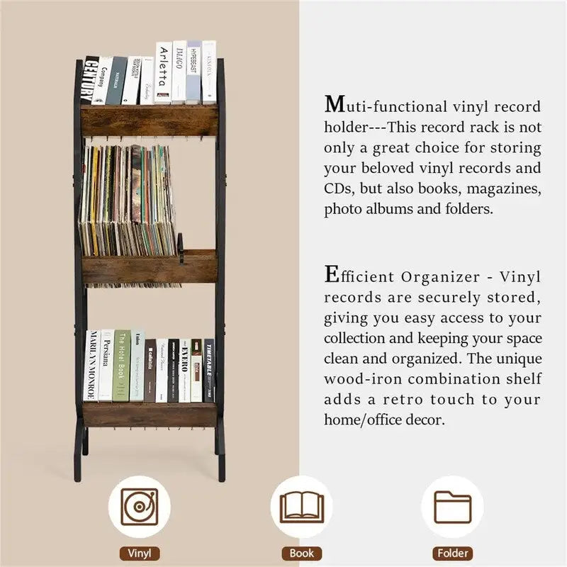 Meuble de rangement pour vinyles à 3 niveaux - 14.2D x 16.1W x 50H