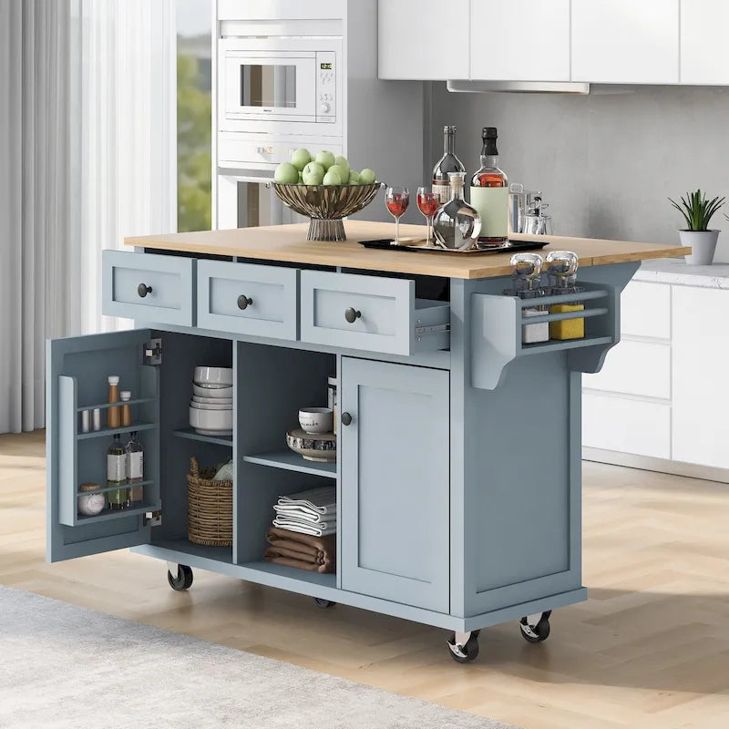 Îlot de cuisine portable à roulettes avec rangement
