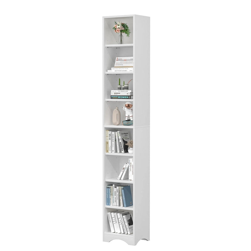 Armoire à linge étroite VECELO de 70.9 pouces de haut pour salle de bains, meuble de rangement autoportant en bois massif à 8 niveaux