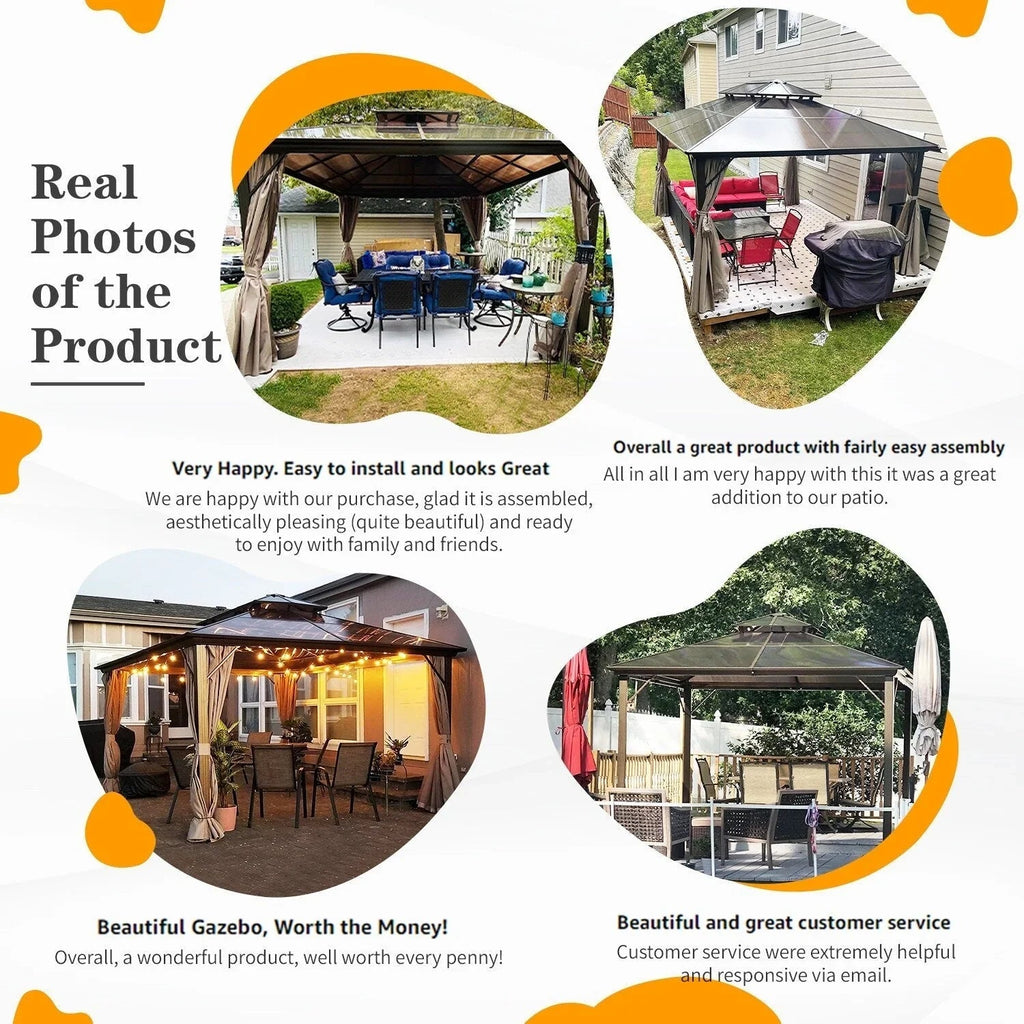 EROMMY hardtop-paviljoen, pergola voor buiten met dubbel dak, netten en gordijnen, extra stevig zonnescherm voor terras, achtertuin en zwembadfeest