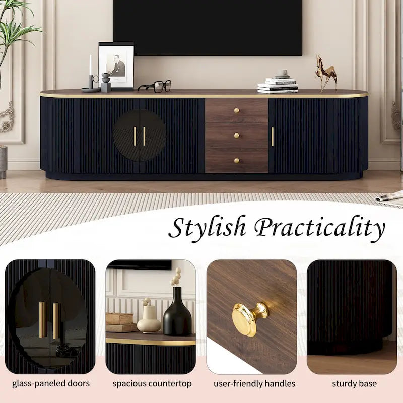 70,8 moderner, minimalistischer TV-Ständer für Fernseher bis zu 80 Zoll, Entertainment-Center mit 3 Schubladen, 1 Einlegeboden und Metallgriffen