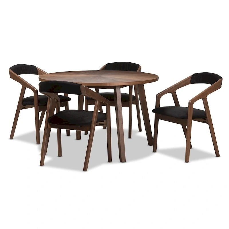 5-teiliges Esszimmer-Set mit grauem Stoffbezug im Mid-Century-Stil von Baxton Studio