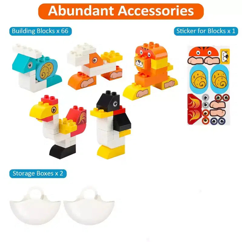 4-in-1-Aktivitätstisch-Set für Kinder, Bausteintisch mit magnetischem Whiteboard, 66 große Bausteine und 2 Aufbewahrungsboxen