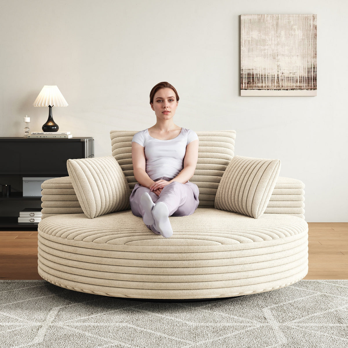 Einzelsessel mit Cord-Chenille-Bezug und Schaumstoffpolsterung, drehbar