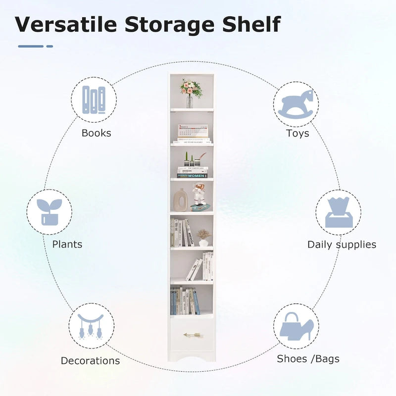 Armoire à linge étroite VECELO de 70.9 pouces de haut pour salle de bains, meuble de rangement autoportant en bois massif à 8 niveaux