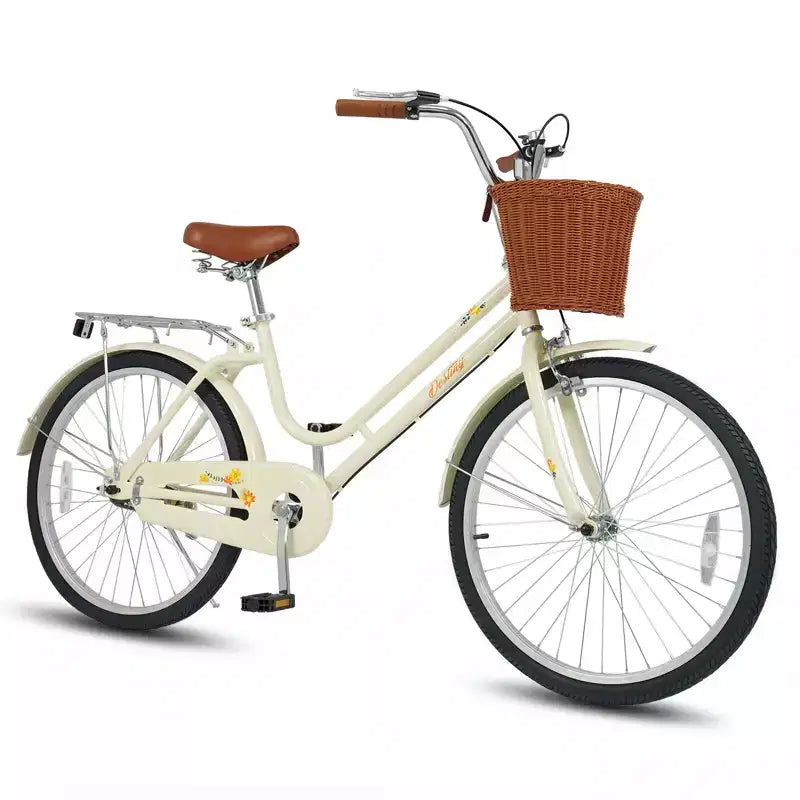Gymax 24-inch cruiserfiets voor op het strand met verstelbaar zadel, gevlochten mand en bagagedrager voor in de stad