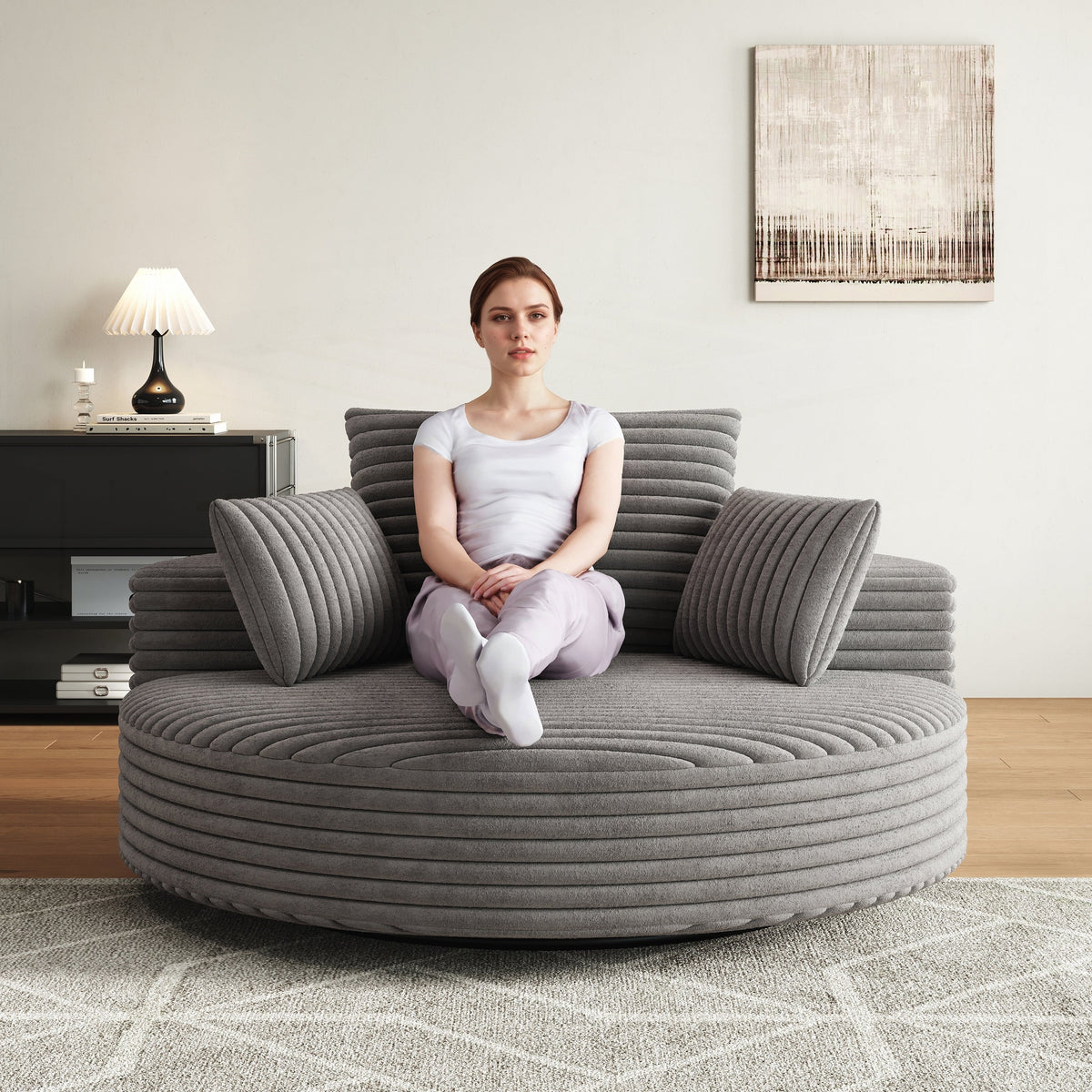 Einzelsessel mit Cord-Chenille-Bezug und Schaumstoffpolsterung, drehbar