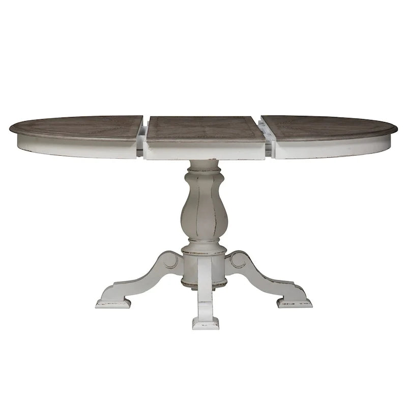Ronde eettafel met voet in Magnolia Manor-stijl en uitschuifbare bladen - 2 afwerkingen