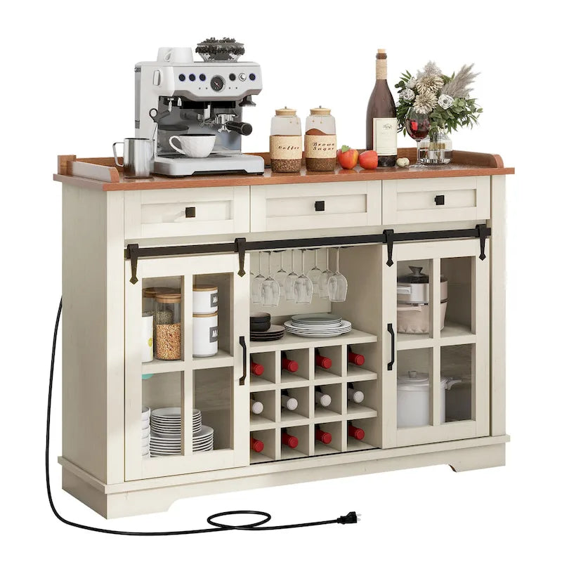Credenza buffet con ante scorrevoli stile fienile da 53, portabottiglie e mobile contenitore per cucina
