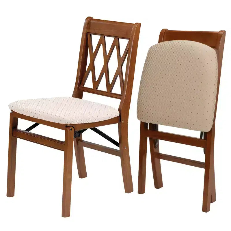 Stakmore houten klapstoelen met rasterrugleuning en gewatteerde zitting, fruitwood, set van 2