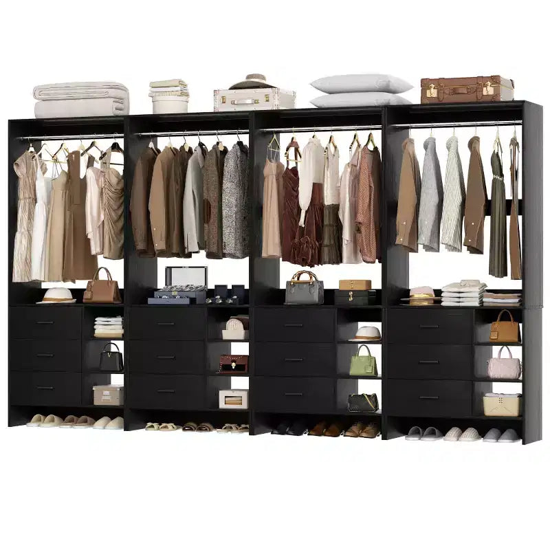 Lot de 4 organisateurs de placard Besiost avec tiroirs en bois et tringles à vêtements