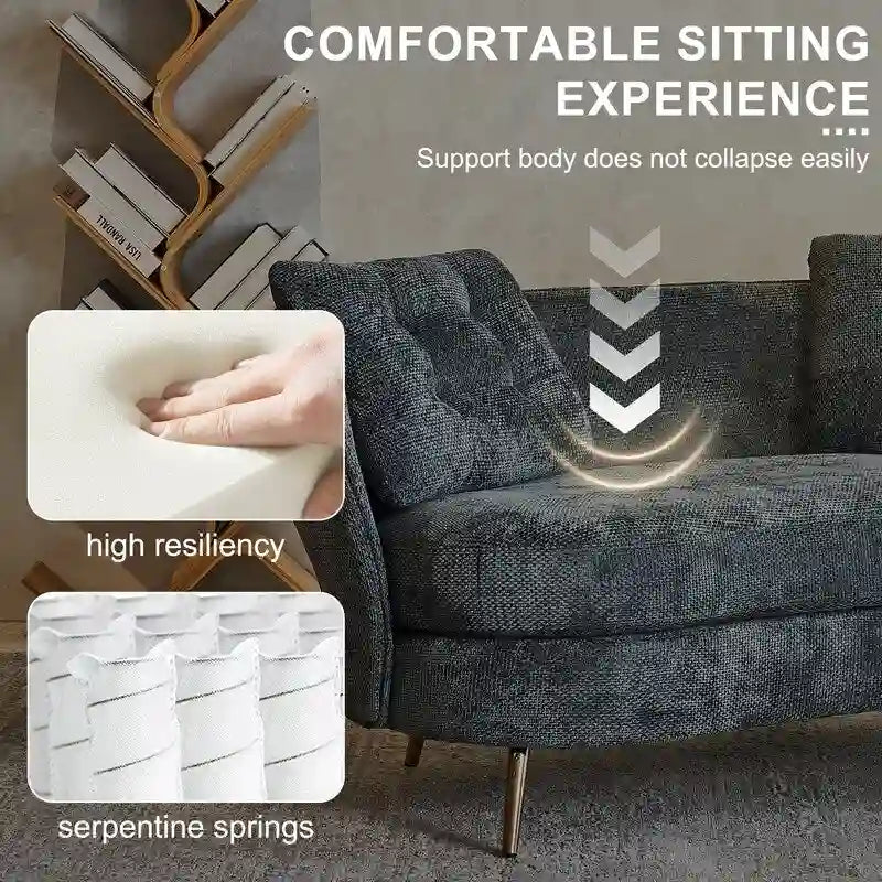 Gepolstertes Sofa mit goldfarbenen Metallbeinen, Club-Zweisitzer für Wohn- und Lesezimmer, Schlafzimmer, Apartment, kleine Räume und Wohnheime