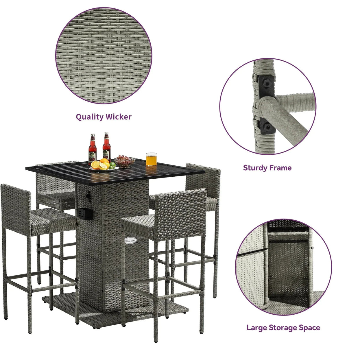 Moasis 5-delige tuinbarset van wicker - 5 stuks