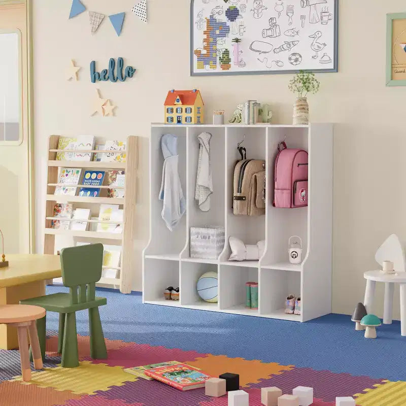 Acekool Garderobenschrank für Kinder mit 4 Fächern und 8 Haken für Klassenzimmer, Kinderzimmer und Zuhause