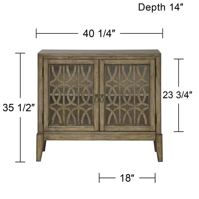 Meuble d'appoint de 40 pouces de large avec portes vitrées, étagère réglable et finition parchemin patinée