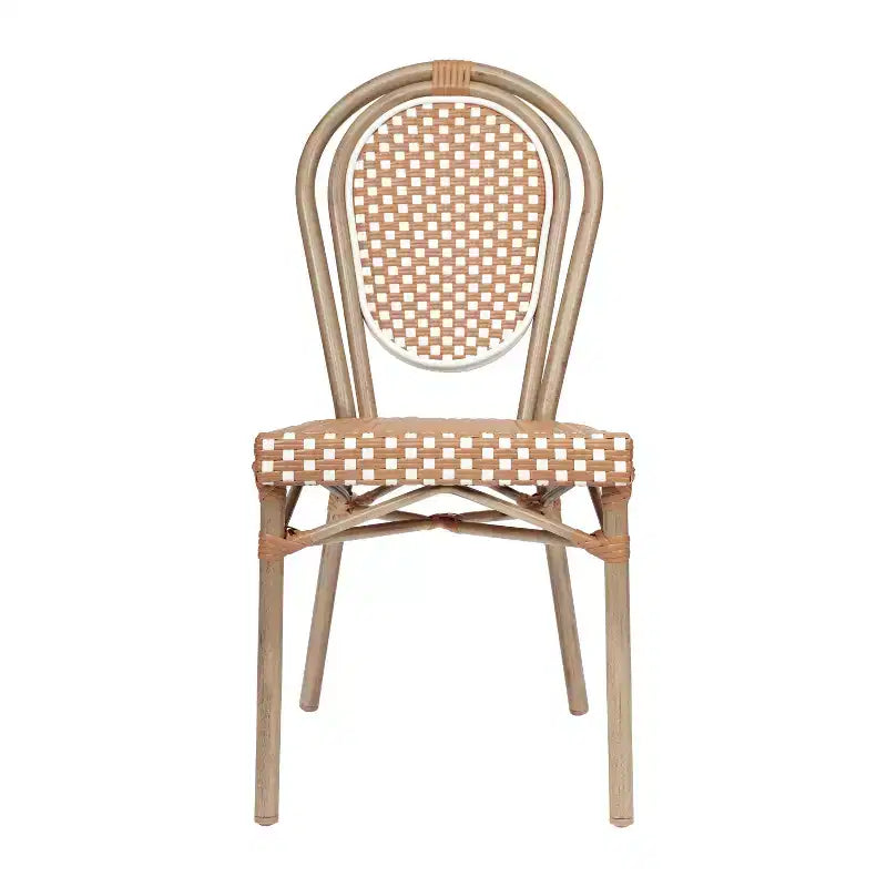 Flash Furniture Lourdes Bistro-Stapelstuhl im Thonet-Stil für den gewerblichen Innen- und Außenbereich, PE-Rattan und Aluminiumgestell