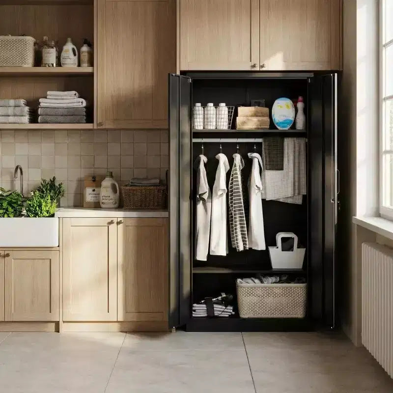 Armoire-penderie en acier robuste de 72in avec serrure, armoires de rangement métalliques pour garage, armoire métallique de rangement pour la maison, la chambre, le bureau ou le placard