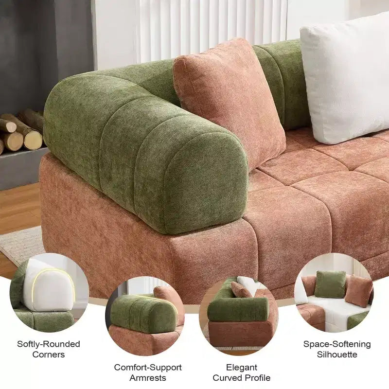 110.23 in. W modulares 4-Sitzer-Chenillesofa im Colorblock-Design mit geschwungenen Armlehnen