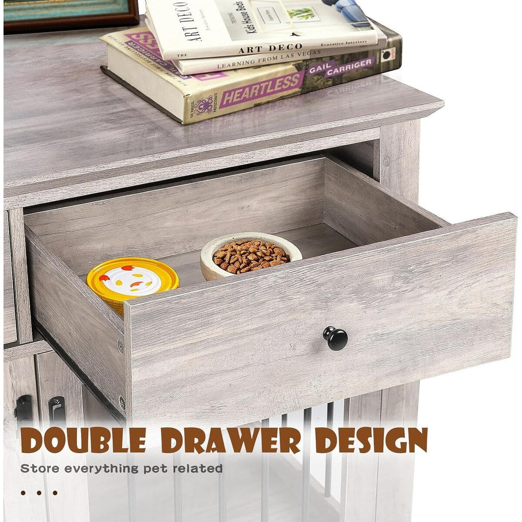 Cuccia per cani BOSSIN da 44 pollici, mobile in legno con tavolino laterale e cassetti contenitori, cuccia decorativa per animali domestici