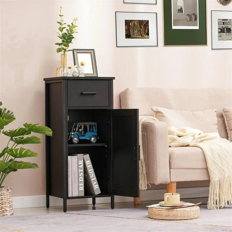 Meuble de rangement étroit à poser au sol, avec 1 porte et 1 tiroir - 11.8D x 13.8W x 31.5H