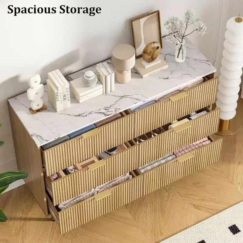 COZONY ladekast met 6 laden en geribbeld ontwerp, moderne houten opbergkast, brede ladekast voor slaapkamer, woonkamer en hal