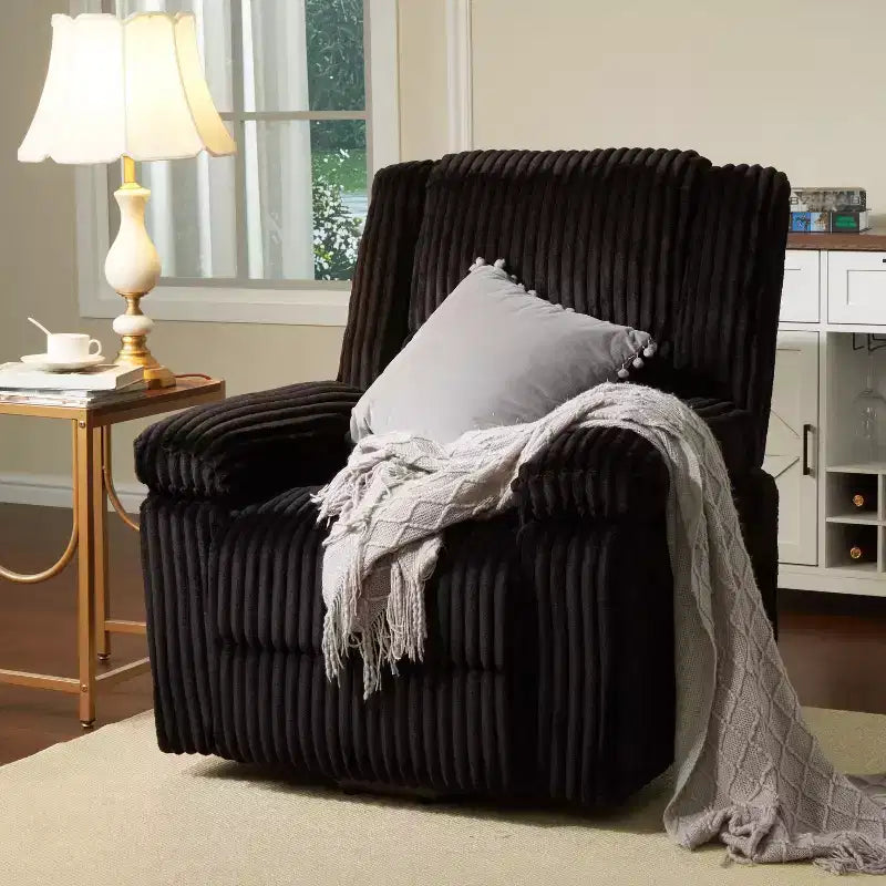 Relaxsessel aus Cord, manuell verstellbares Sofa mit Griff, Armlehnen mit Polsterauflage, dicke Polsterung, Seitentasche, Wohnzimmer, Schlafzimmer, Heimkino, Dunkelgrau