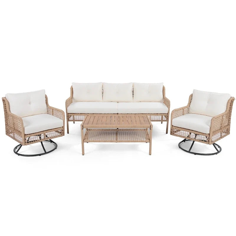 4-delige loungeset van rotan voor buiten met draaibare stoelen en salontafel