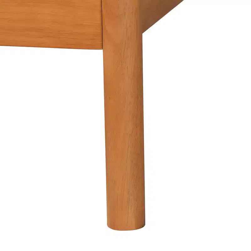 Baxton Studio Jenn Japandi-slaapkamersset van 5 delen in goudbruin hout, queensize, met rotan met verweerde afwerking