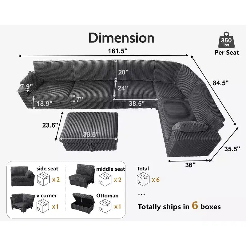 Modulares Cordsofa von Dyonery mit waschbaren Bezügen