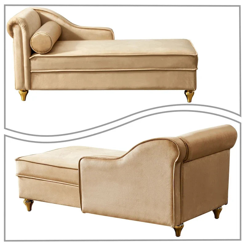 Méridienne élégante de style français en velours avec rangement et coussin